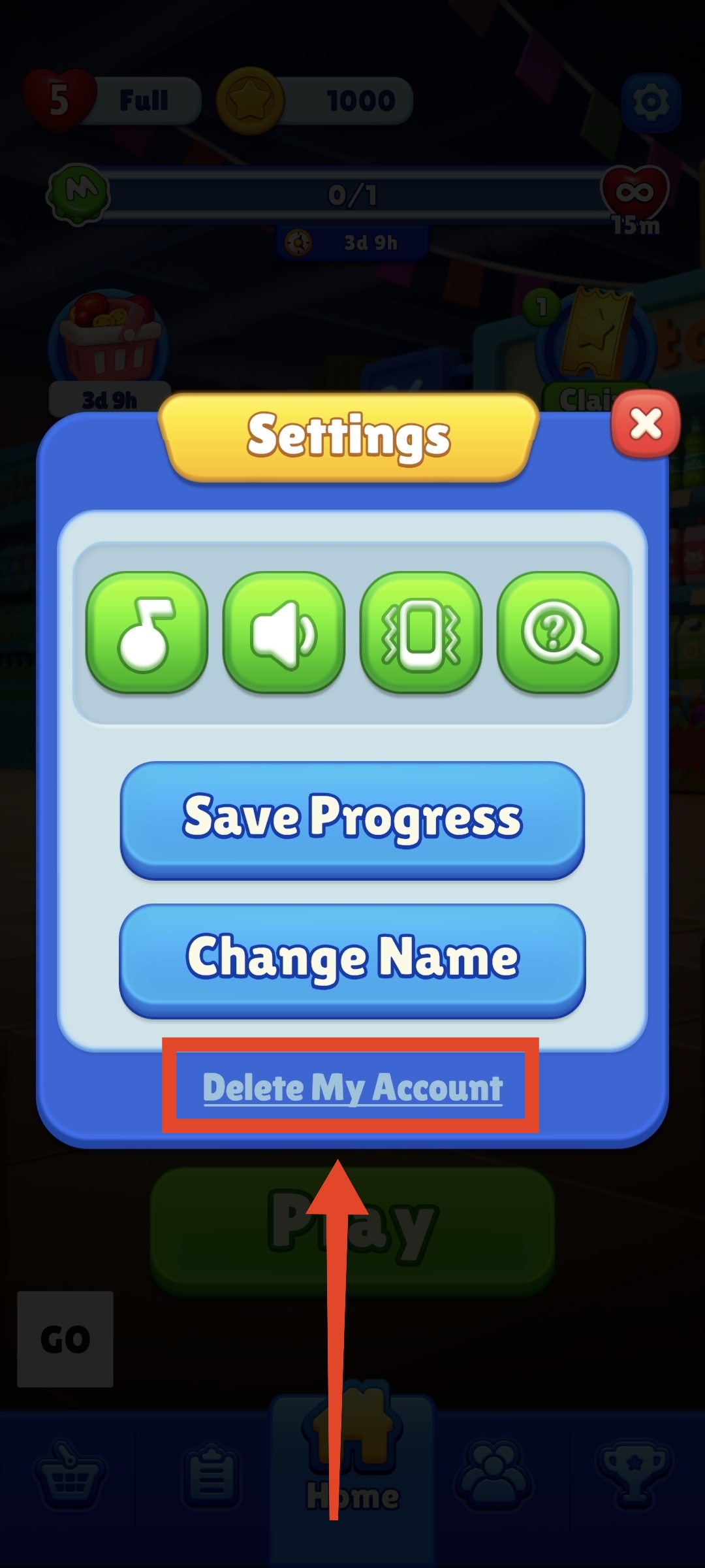 click about delete my account button